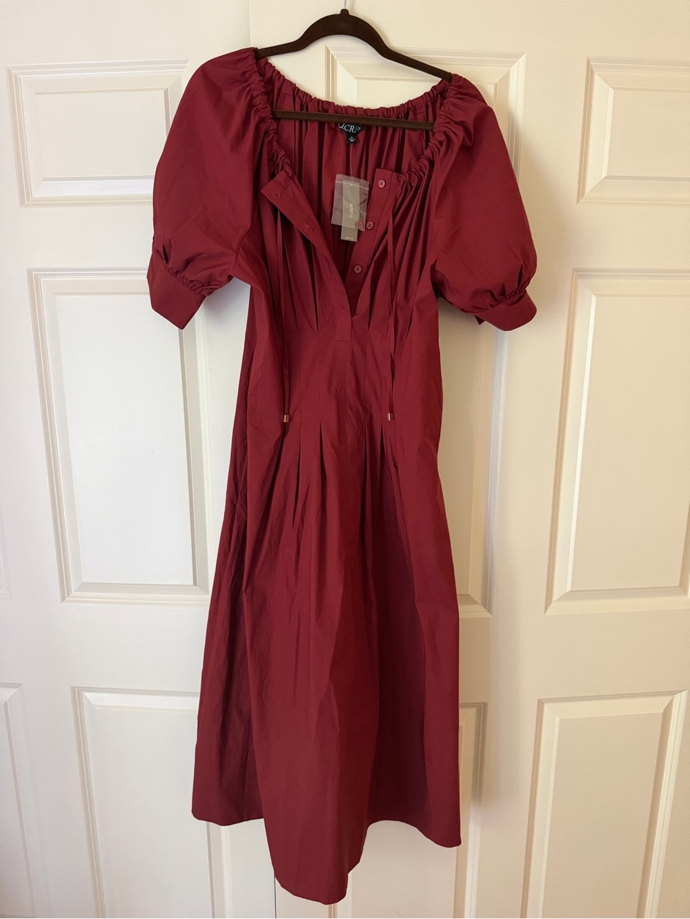 J. Crew Wine Puff-Sleeve Midi Dress